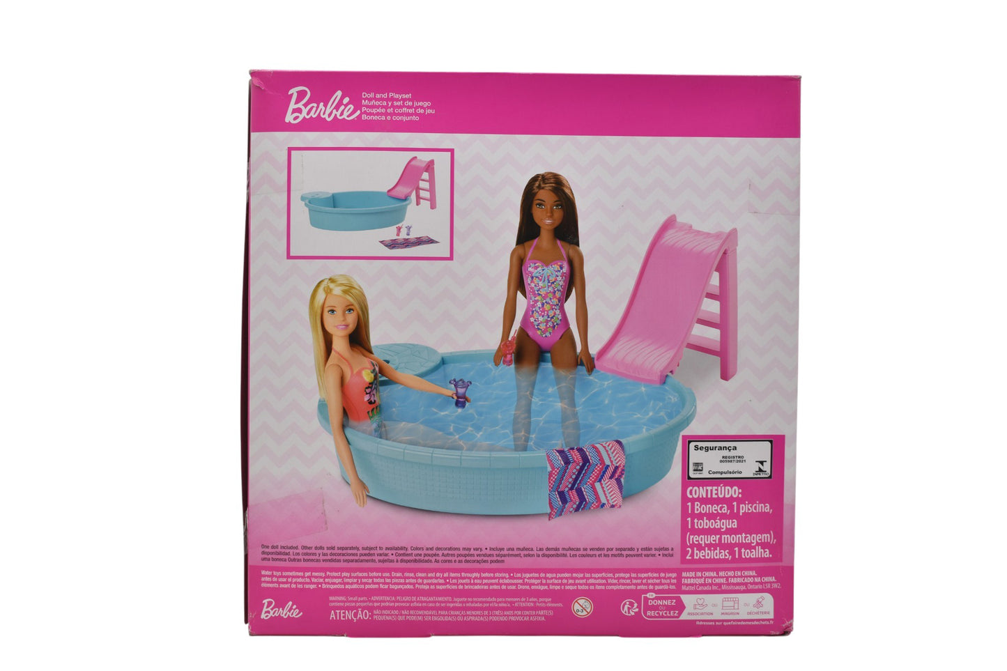Barbie Piscina Con Resbaladilla Accesorios 28cm Mattel Cf