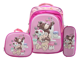 Mochila Osos Kit 3pz Primaria Ll24bpp511 Detalle Rosa Chicle 3d