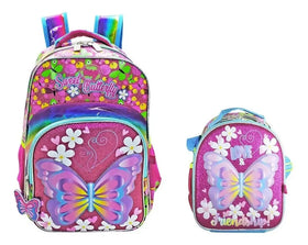 Mochila Y Lonchera Mariposa Glitter Primaria Wilys Rosa Impresion 3d