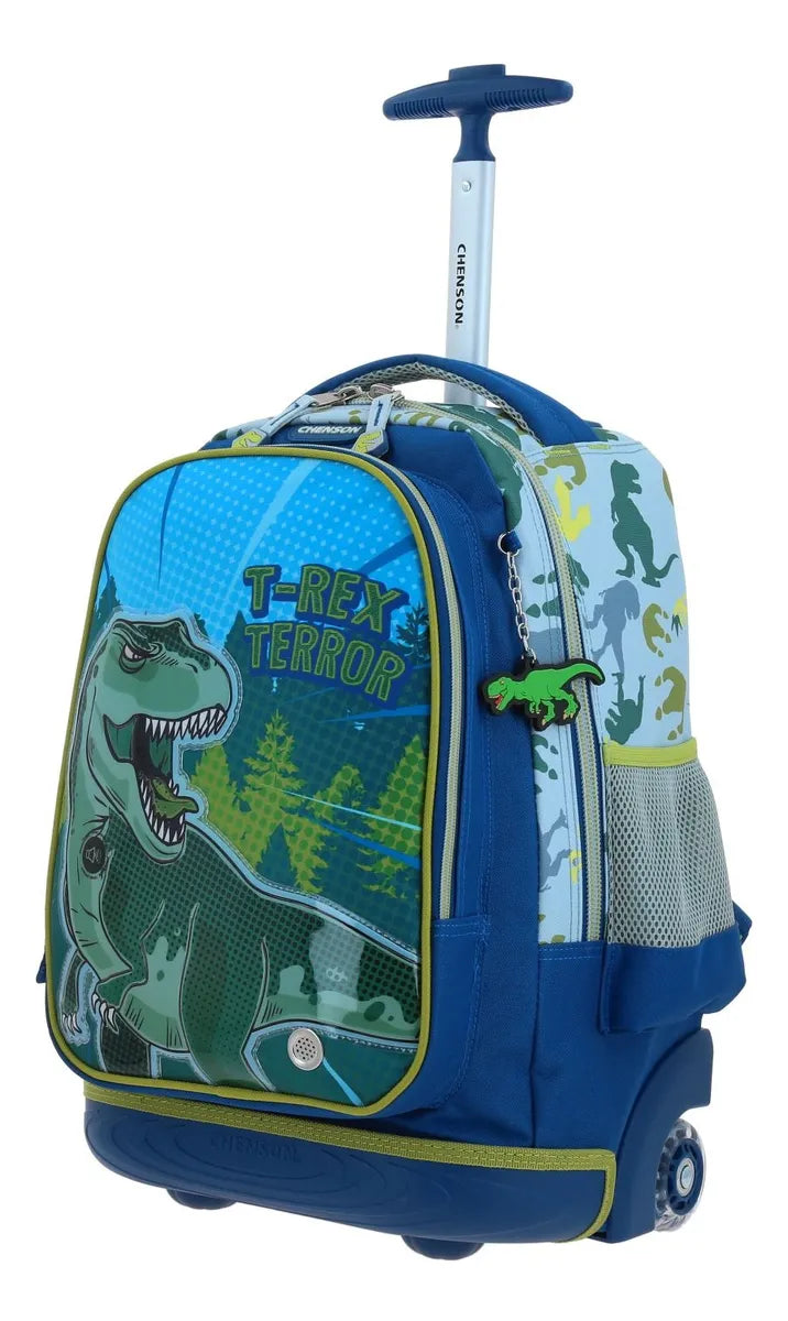 Chenson Blue Printed Wheeled Backpack Kit 2pc Dino Land No Sound Primary School