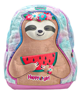 Happy Girl Sloth Backpack with 3D Watermelon, Chenson Primary School Backpack with Multicolored Embossed Detail