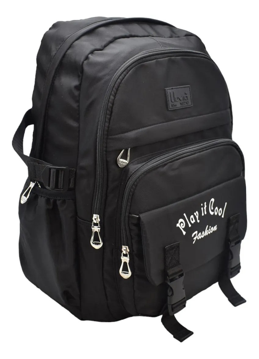 Mochila Play It Cool Fashion Con Porta Laptop Lisa Negra Primaria Ll23bpt09-86 Lluvia