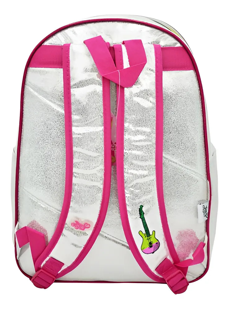 Mochila escolar ATM 2141 color plateado diseño estampado, relieve 20L