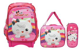 Mochila Con Ruedas Kit Sweet Primaria Con Detalle Rosa 3d