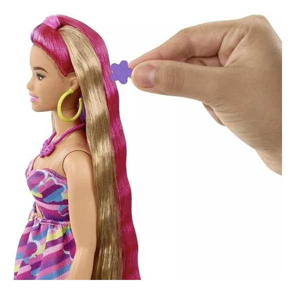 Barbie Totally Hair Vestido De Flores Muñeca 29cm Mattel
