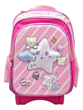 Mochila Estrella Ruedas Primaria Ll24bpp514 Detalle Rosa Chicle 3d