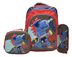 Mochila Dinosaurio Rock Kit 3pz Primaria Ll24bpp503 Azul Oscuro 3d