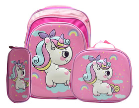 Mochila Unycor Kit 3pz Primaria Ll24bpp521 Detalle Rosa Chicle 3d