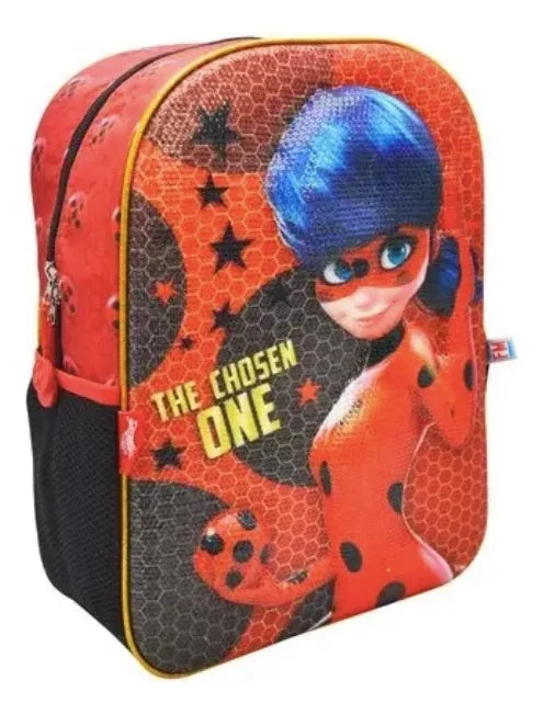 Mochila Escolar Fotorama Miraculous Lb203k41wh Color Rojo Diseño Lentejuela 12l