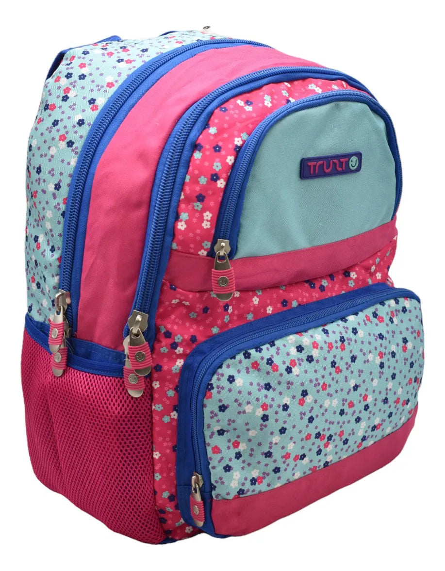 Truzt My Lifestyle Floral Backpack with Laptop Compartment, Pink Print, Primary School 120218 Ruz Pink Print
