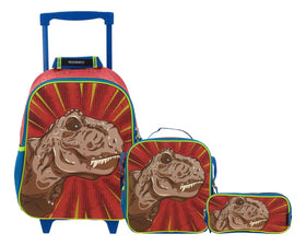 Mochila Ruedas Lonchera Lapicera Dino Land Kinder Chenson Rojo Impresion 3d