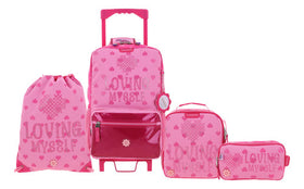 Mochila Ruedas Morral Lonchera Lapicera Happy Girl Primaria Rosa Estampado, Relieve