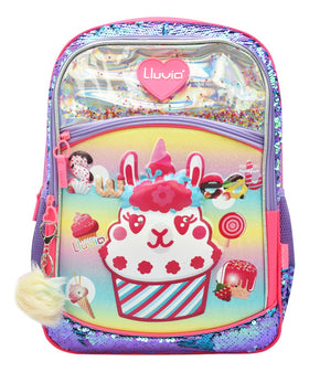 Mochila Escolar Lluvia Violeta Rosa 3D Lentejuela 19L Niños