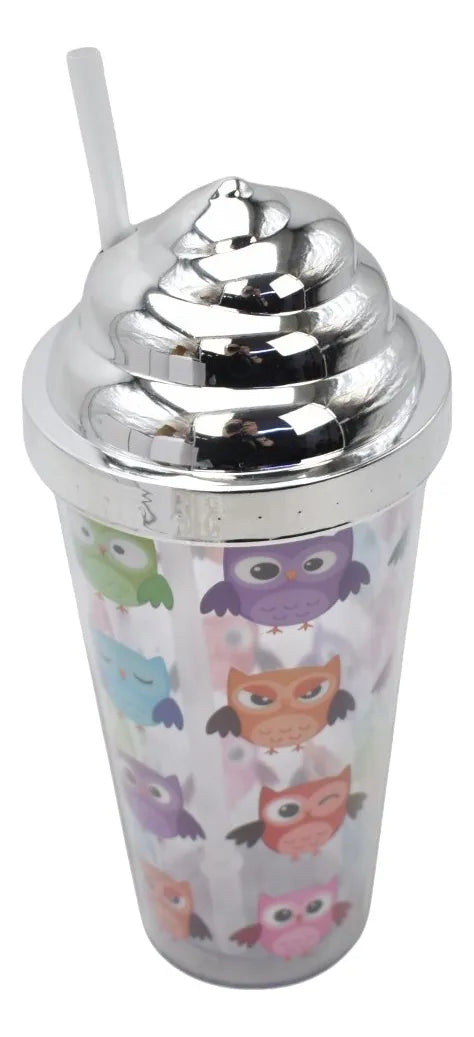 Vaso Plastico Metalizado Con Popote Pack 4pz Sm22hat294