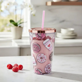 Vaso Plastico Base Luminosa Y Popote Postres Sm22hat311