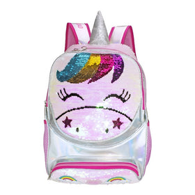 Mochila Escolar Unicornio Lentejuela Tornasol Blanca Wily's WT381 Niñas