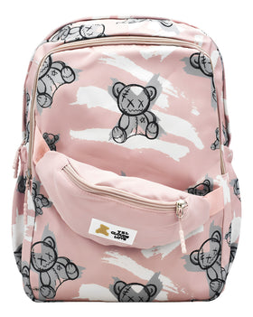 Mochila Escolar Lluvia Osos Rosa 19L Con Cangurera y Compartimento Laptop