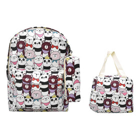 Mochila Escolar Lluvia 22L Blanca Estampada con Lonchera y Lapicera