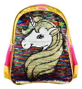 Wily's Sequin School Backpack 14L Rose Gold with Chest Strap