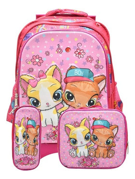 Mochila Escolar Con Ruedas Rosa Poliéster Lluvia 15L 3D Niñas