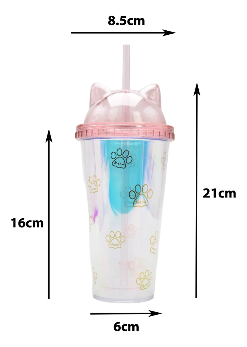 Vaso Plastico Tapadera De Rosca Y Popote Gato Sm22hat280