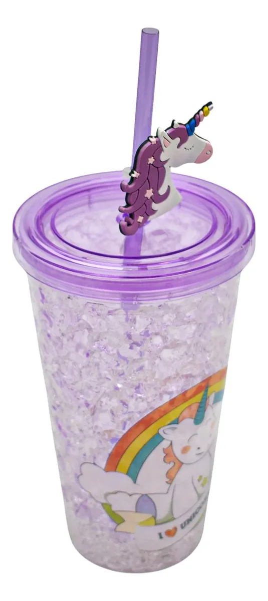 Vaso Doble Pared Gel Enfriador Con Luz Unicornio Sm22hat256