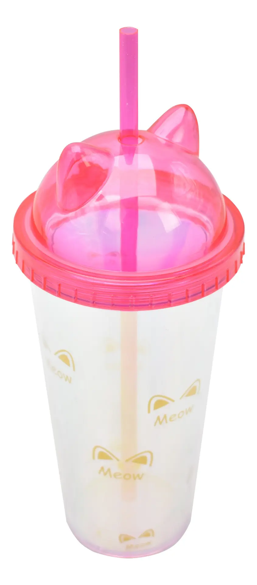 Vaso Plastico Tapadera De Rosca Y Popote Gato Sm22hat280