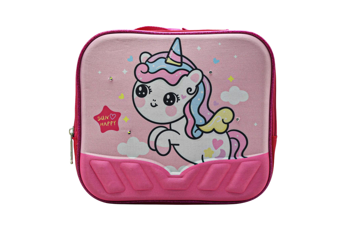 Mochila Con Ruedas Lonchera Y Lapicera Unicornio Sun Happy Sin Luz Primaria Con Detalle