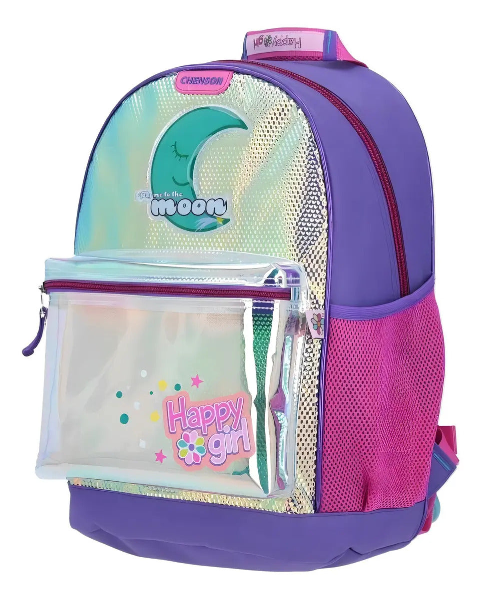 Mochila Happy Girl Moon Violeta Relieve Primaria Chenson
