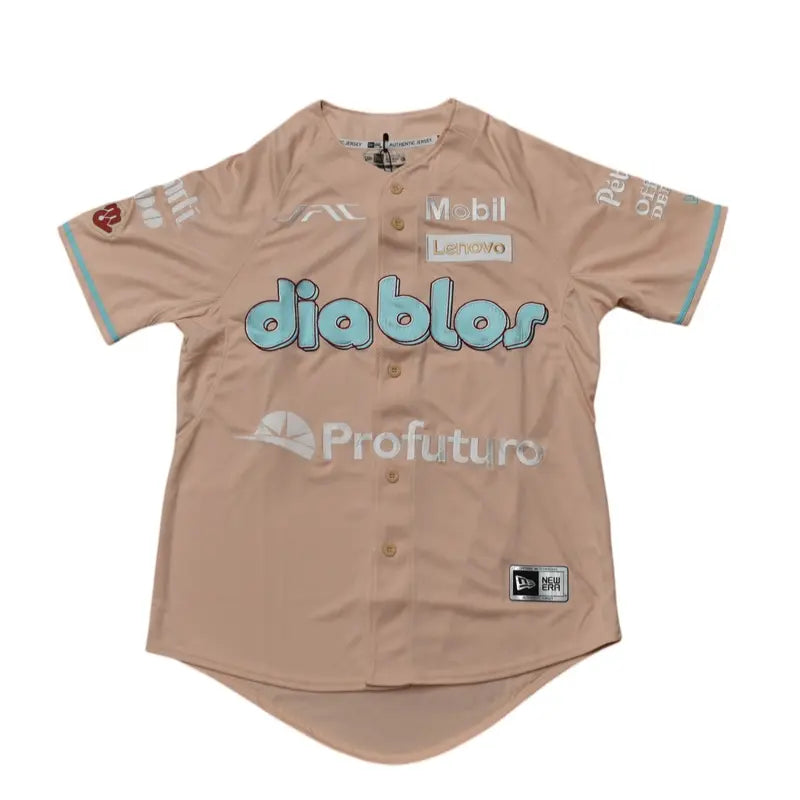 New Era Playera Diablos Color Durazno Pastel Talla M con Logos Diseño Suave y Agradable para Ocasiones Casuales