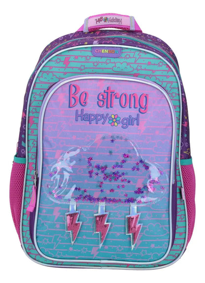 Mochila Happy Girl Be Strong Nube Glitery Primaria Chenson
