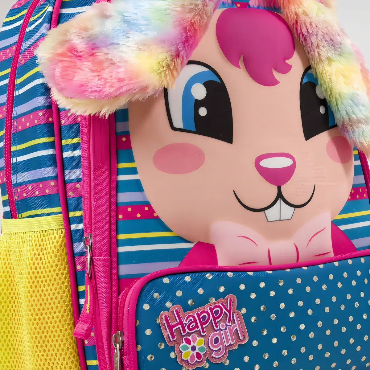 Mochila Happy Girl Conejo 3d Orejas Suaves Primaria Chenson
