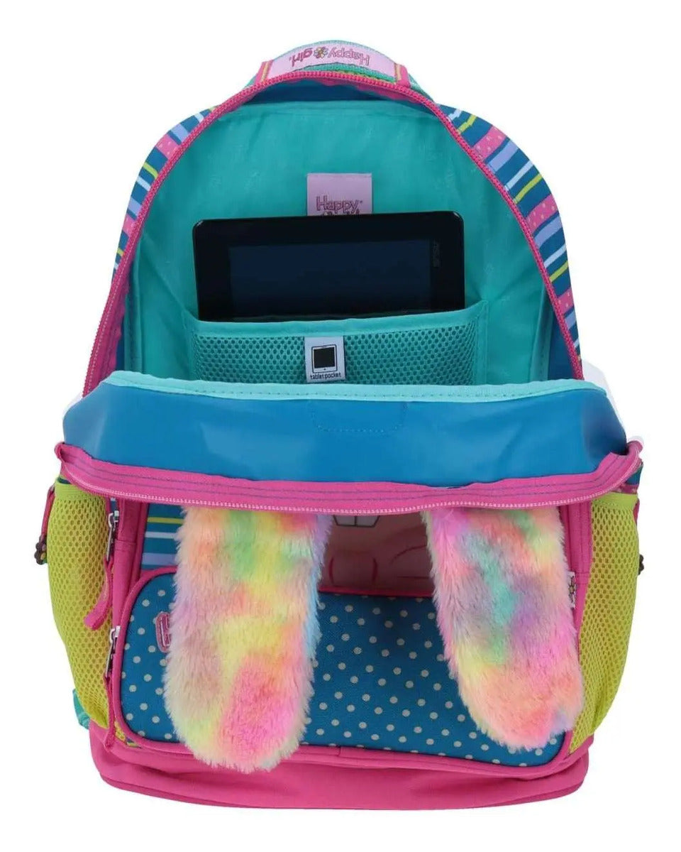 Mochila Happy Girl Conejo 3d Orejas Suaves Primaria Chenson