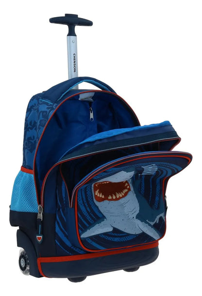 Mochila Con Ruedas Led Y Lonchera Shark Primaria Chenson Azul Impresion 3d