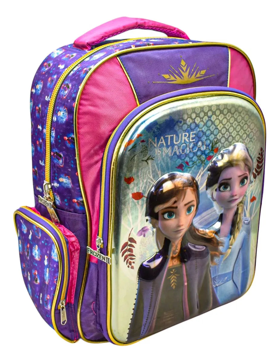 Mochila Frozen 2 Elsa Anna Magia 3d Primaria Original Ruz Con Detalle Violeta/rosa 3d