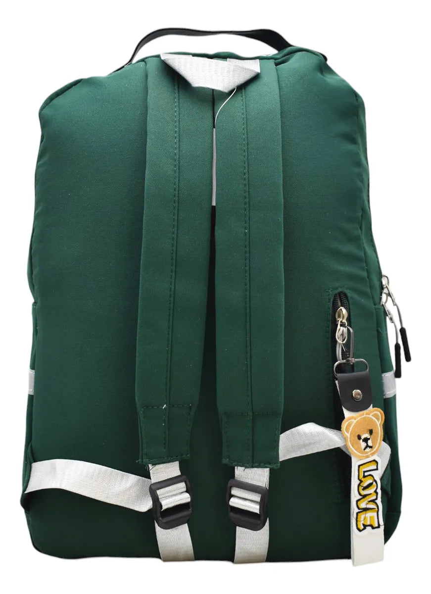 Mochila Oso Love Estampada Lisa Verde Con Porta Laptop Primaria Ll23bjy007
