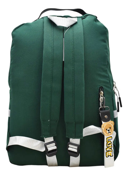 Mochila Oso Love Estampada Lisa Verde Con Porta Laptop Primaria Ll23bjy007