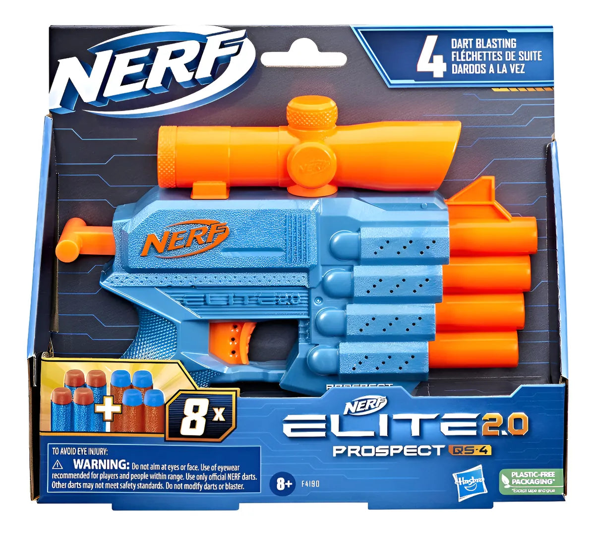Nerf Elite 2.0 Prospect Qs-4 8 Dardos Hasbro Cf Azul