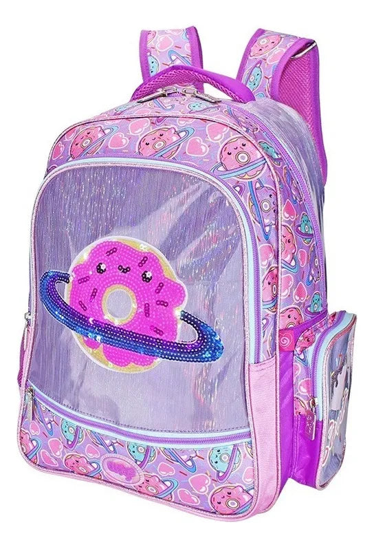 Mochila Primaria Dona Planeta Lentejuela Wilys Wt324 Violeta