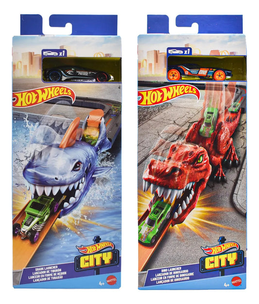 Hot Wheels City Pack Lanzador Tiburon Y Dinosaurio Mattel Multicolor