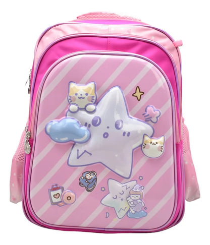 Mochila Estrella Gatuna Kit 3pz Primaria Ll24bpp514 Rosa Chicle 3d