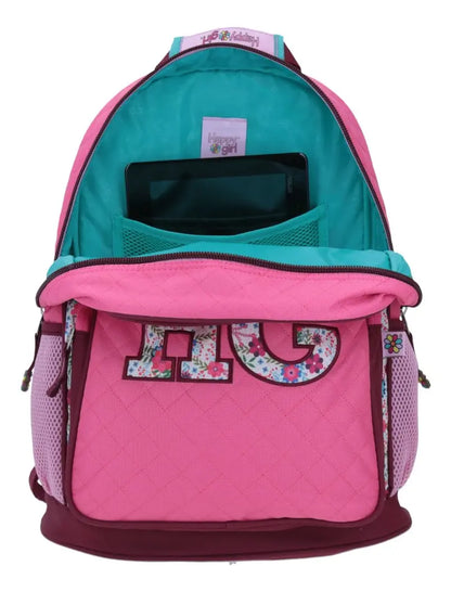 Mochila Happy Girl Hg Flores Porta Tablet Primaria Chenson