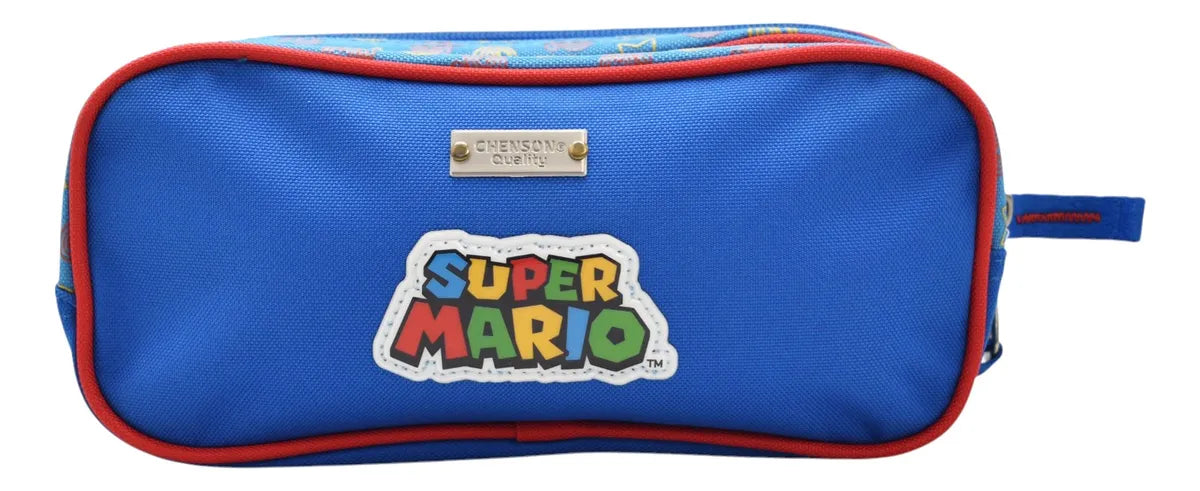Chenson Super Mario Primary School Backpack and Pencil Case with Blue Printed Detail. Iridescent