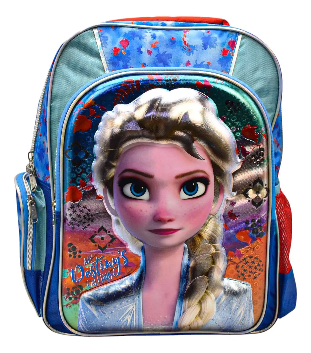 Mochila Frozen Elsa Mi Destino 3d Primaria Original Ruz Con Detalle Azul Acero 3d