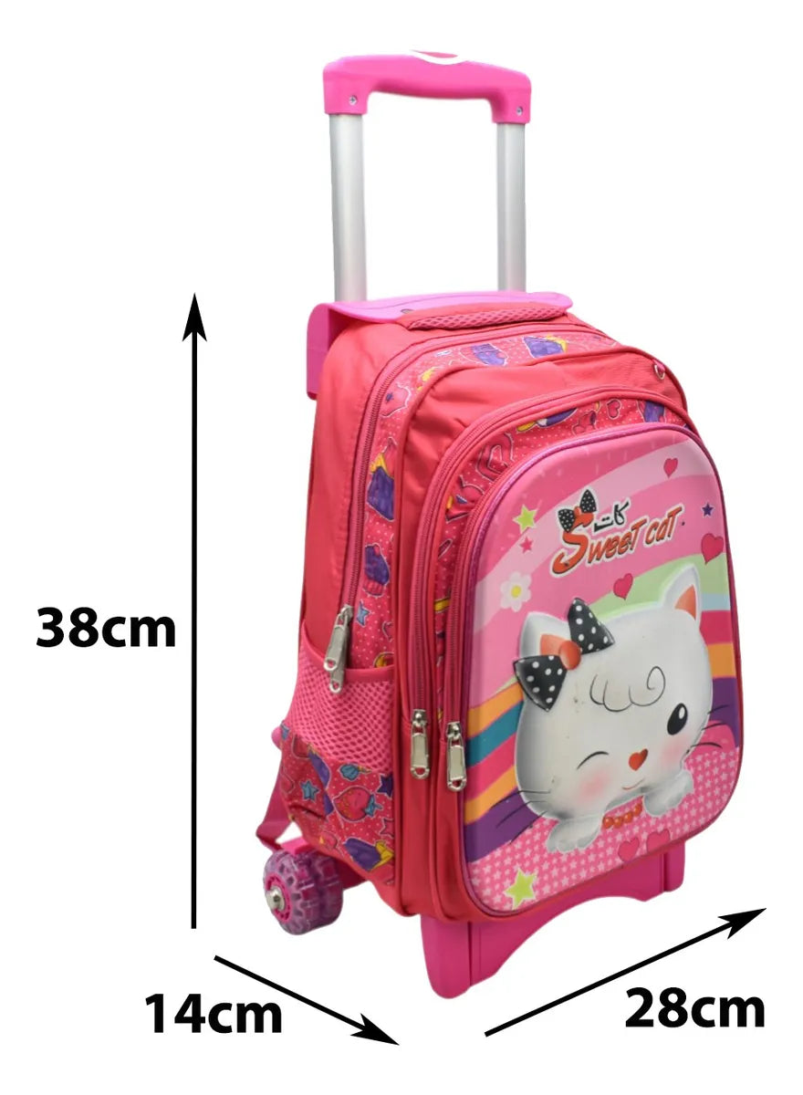 Mochila Con Ruedas Kit Sweet Primaria Con Detalle Rosa 3d
