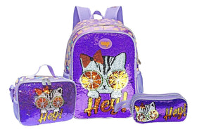 Mochila Lonchera Lapicera Gato Lentejuela Reversible Wilys Violeta