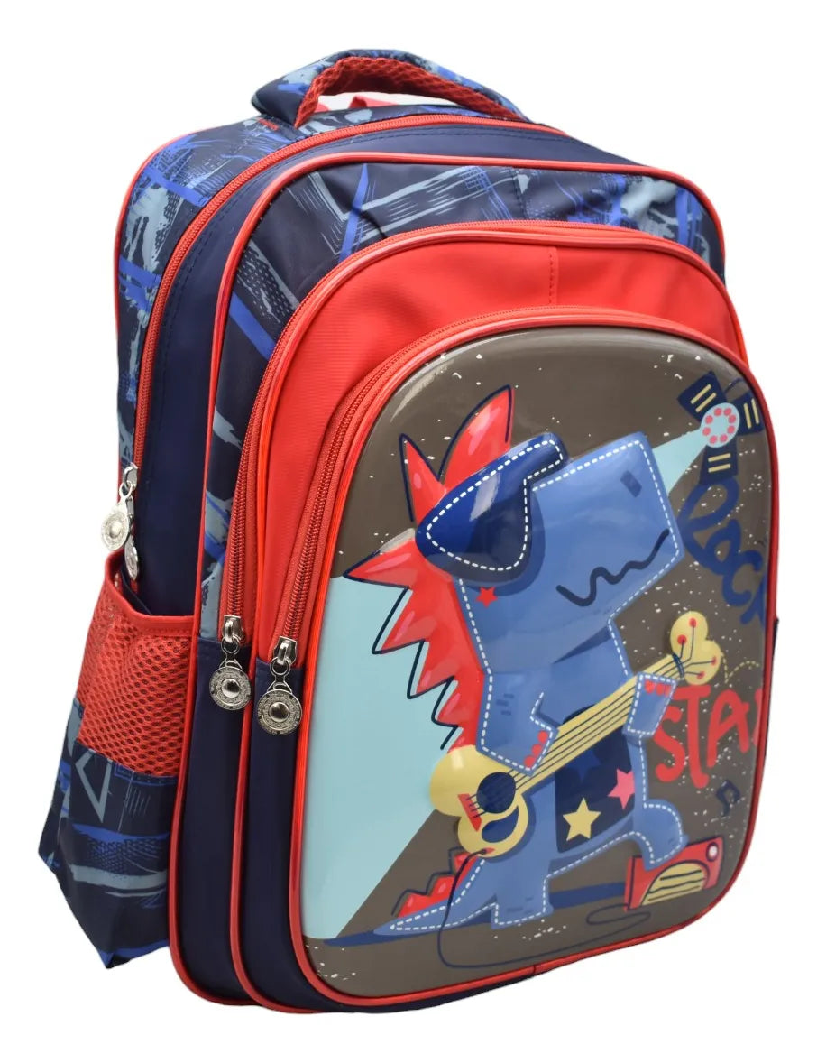 Mochila Dinosaurio Rock Kit 3pz Primaria Ll24bpp503 Azul Oscuro 3d