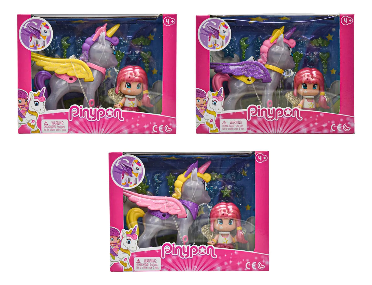 Pinypon Unicornio Volador Y Muñeca Pack 3 Piezas Famosa