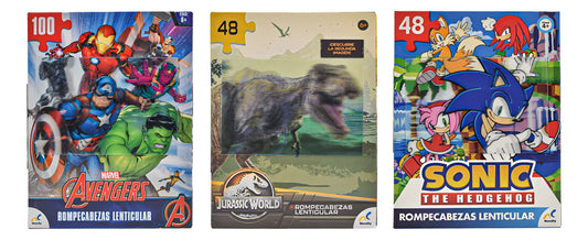 Rompecabezas Avengers Jurassic World Y Sonic 196 Pz Novelty