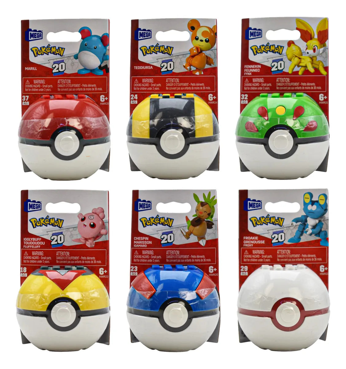 Mega Pokemon Pack 6 Pokebolas Con Figura 163 Piezas Mattel 163